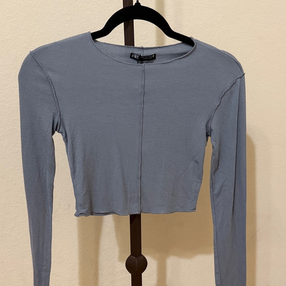 Zara Slate Gray Long Sleeve Crop Top